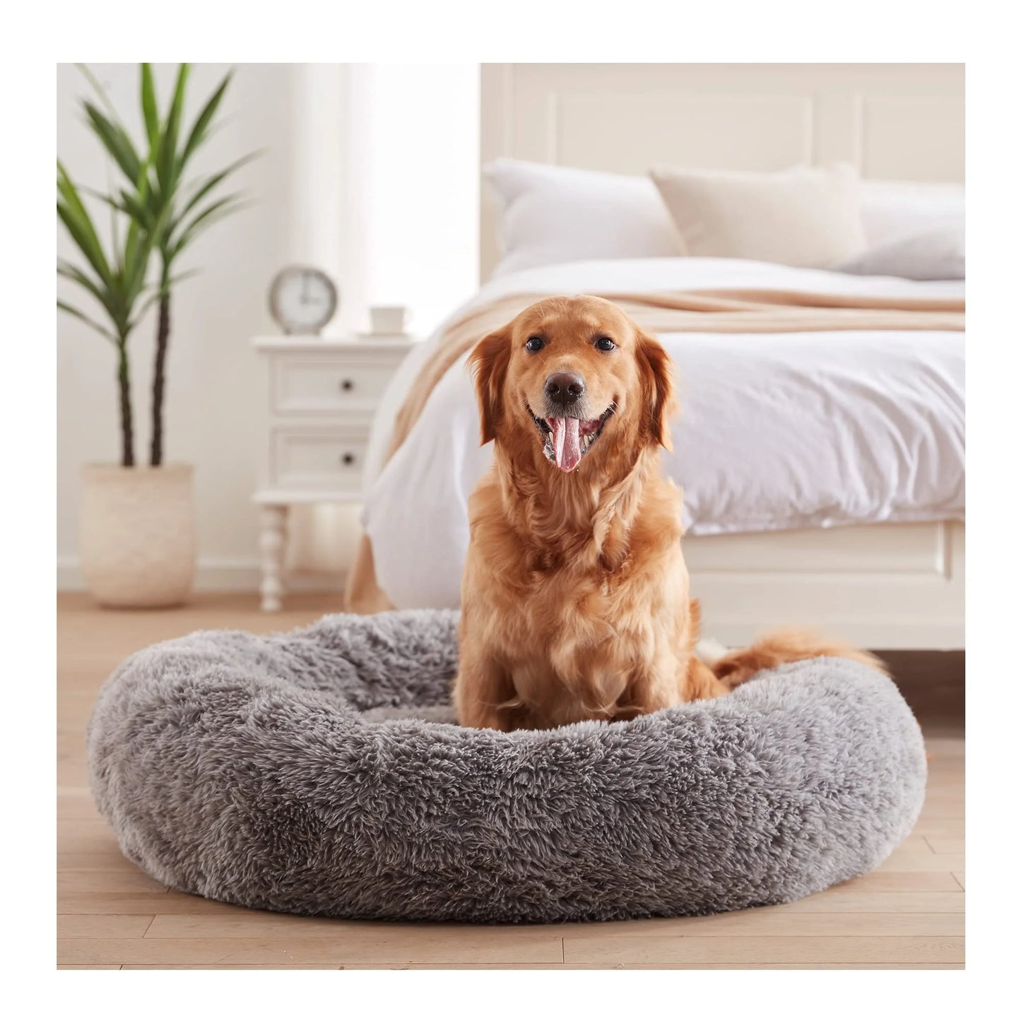 Dog Beds For Large Dogs Calming Donut Dog Bed Round Fluffy Plush Pet Bed 34 Inch For Dogs Up To 80 Pounds