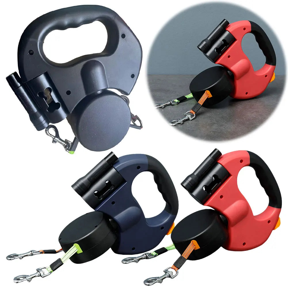 Double Headed Dog Leash with 360 Degree Swivel and LED Light