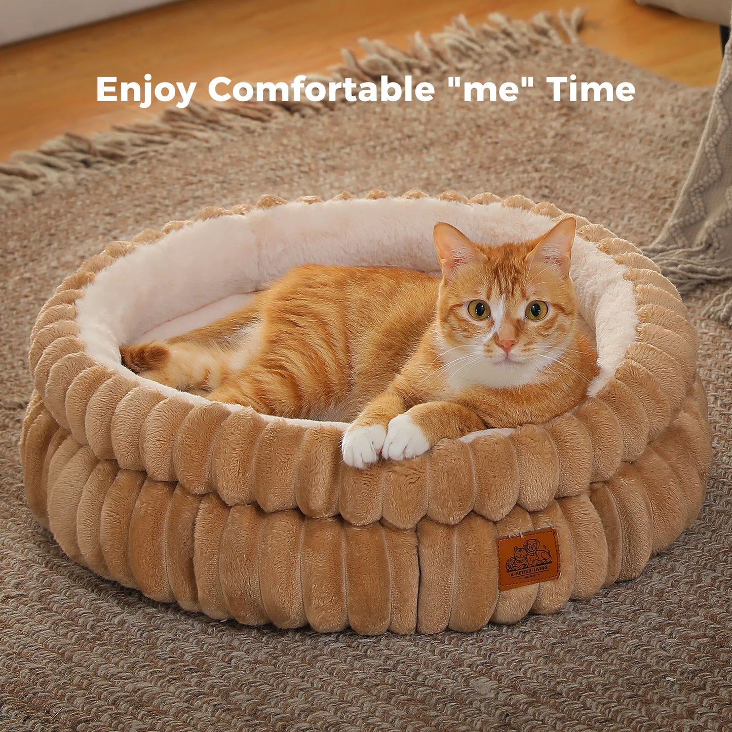 Cozy Cat Bed With Anti Slip Bottom Fluffy Cushion For Indoor Pets Removable Cover Available In Grey And Brown