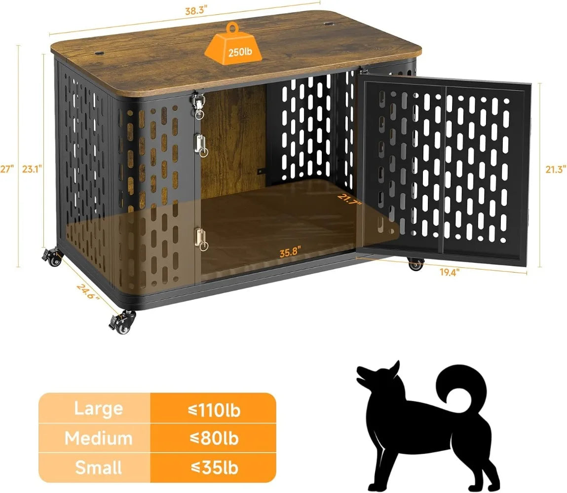 Heavy Duty Dog Crate With Cushion And Wheels For Anxiety