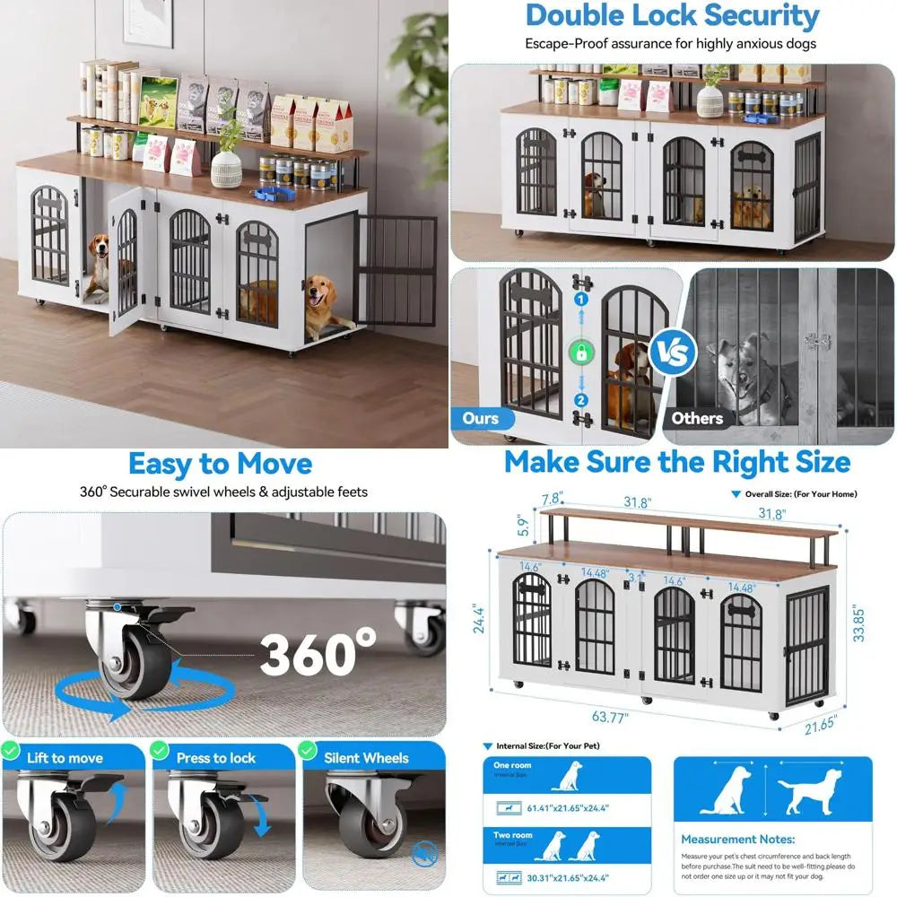 Double Dog Crate Furniture For Two Dogs Indoor Wooden Kennel