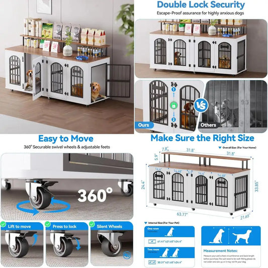Double Dog Crate Furniture For Two Dogs Indoor Wooden Kennel