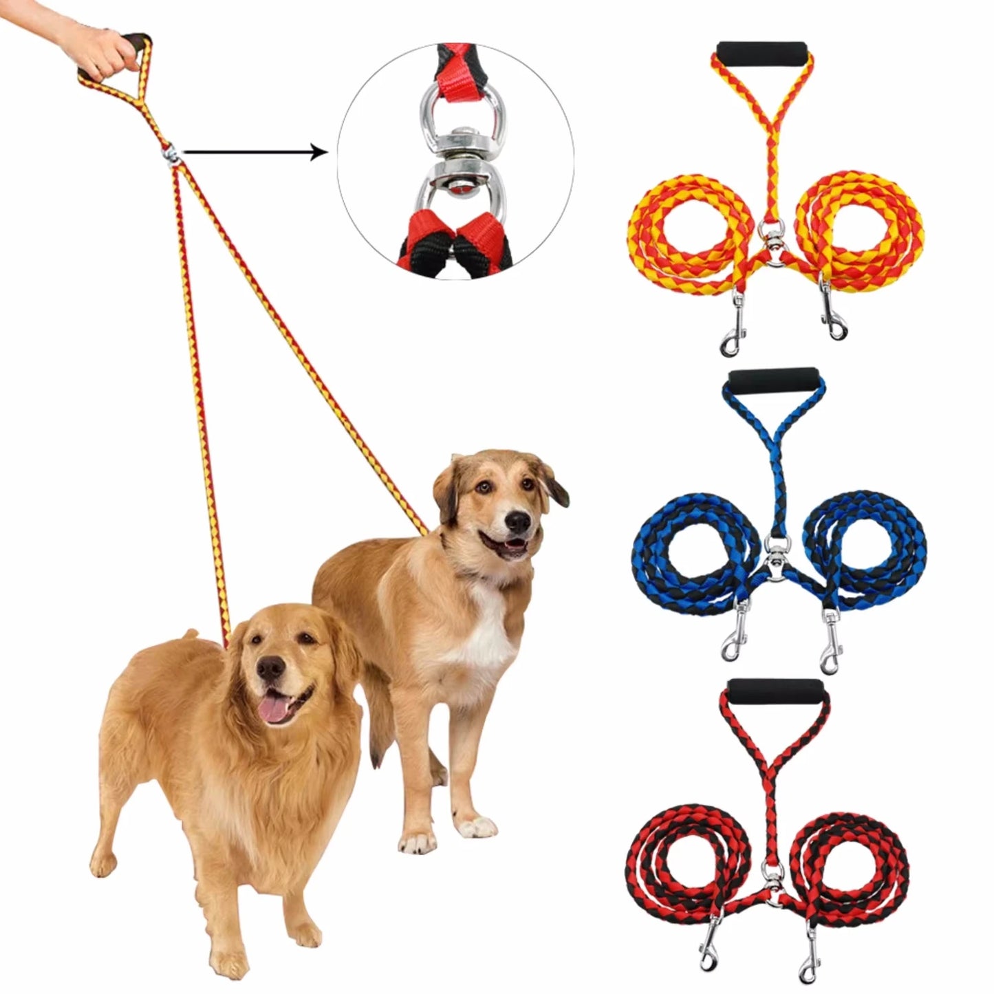 Double Leash For Dogs With 360 Degree Rotation And Safety