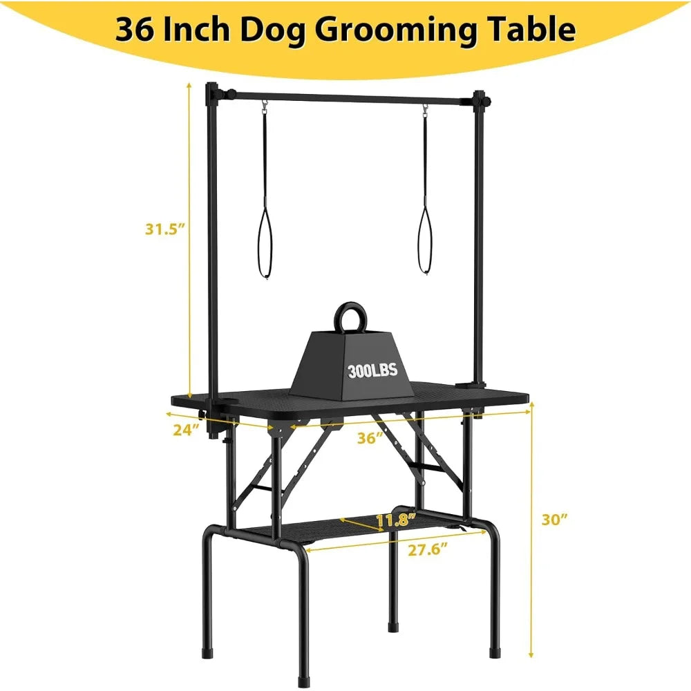 36 Inch Dog Grooming Table, Foldable Pet Grooming Tables at Home with Adjustable Arm, Nooses, Mesh Tray