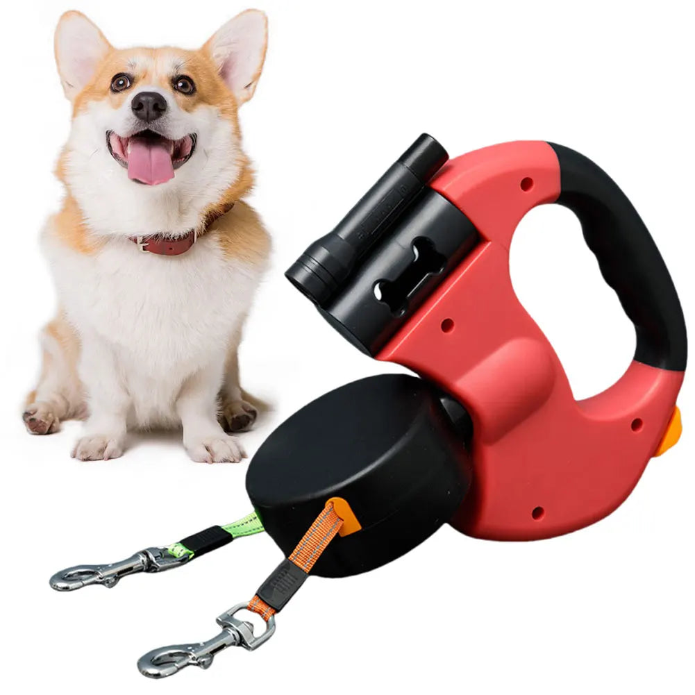 Double Headed Dog Leash with 360 Degree Swivel and LED Light