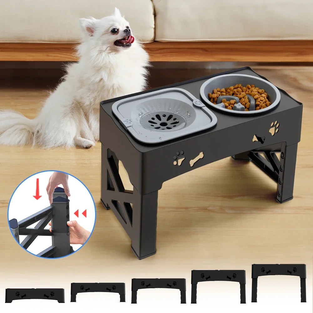 Three In One Pet Feeder With Slow Feed Double Bowls