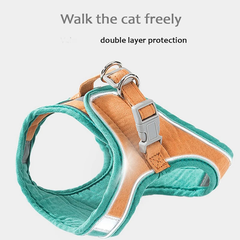 Cat Harness Leash Set Breathable Reflective Strip Small Dog Puppy Harness Suede Pet Chest Strap
