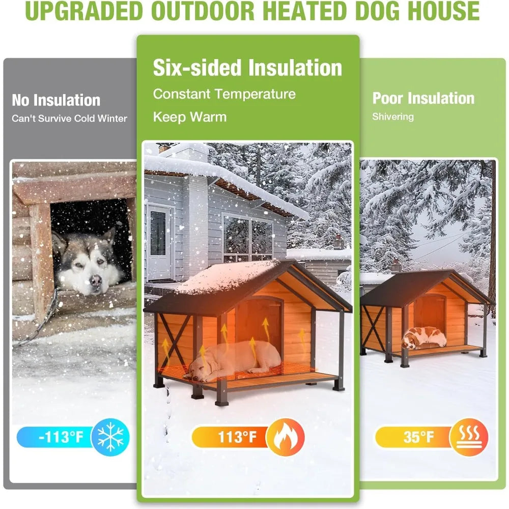 Heated Outdoor Dog House Insulated Weatherproof Wooden