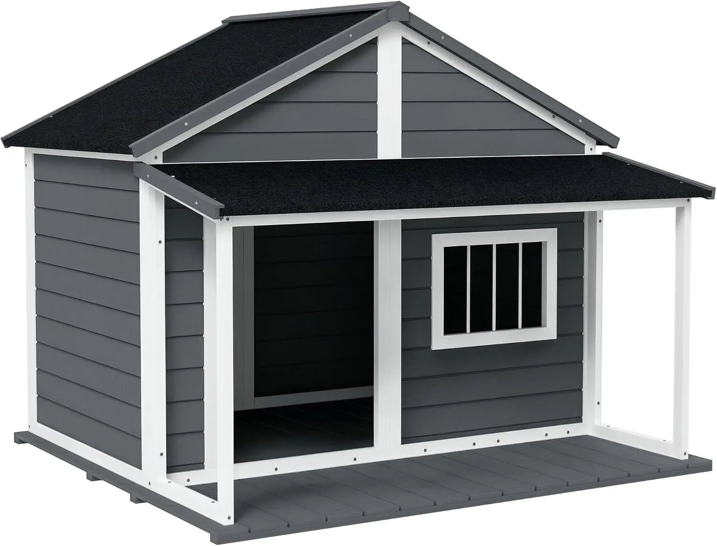 Outdoor Cabin Style Wooden Dog House With Porch Kennel