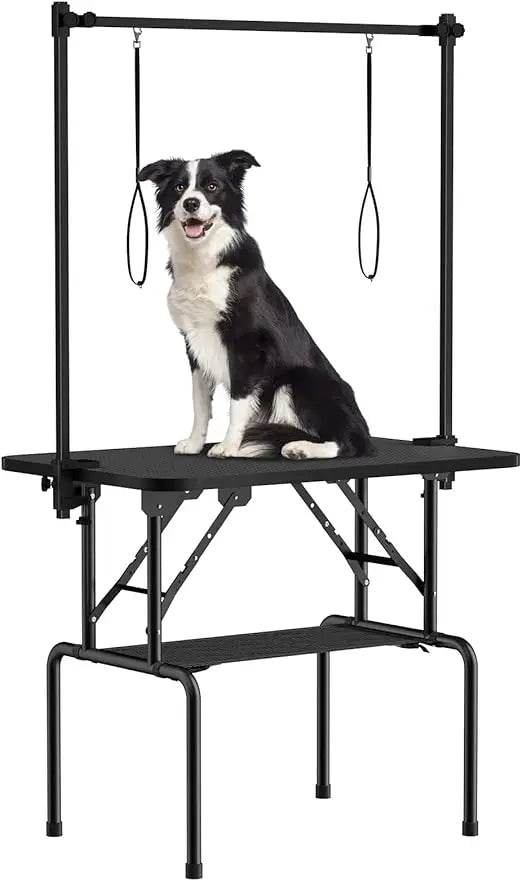36 Inch Dog Grooming Table, Foldable Pet Grooming Tables at Home with Adjustable Arm, Nooses, Mesh Tray