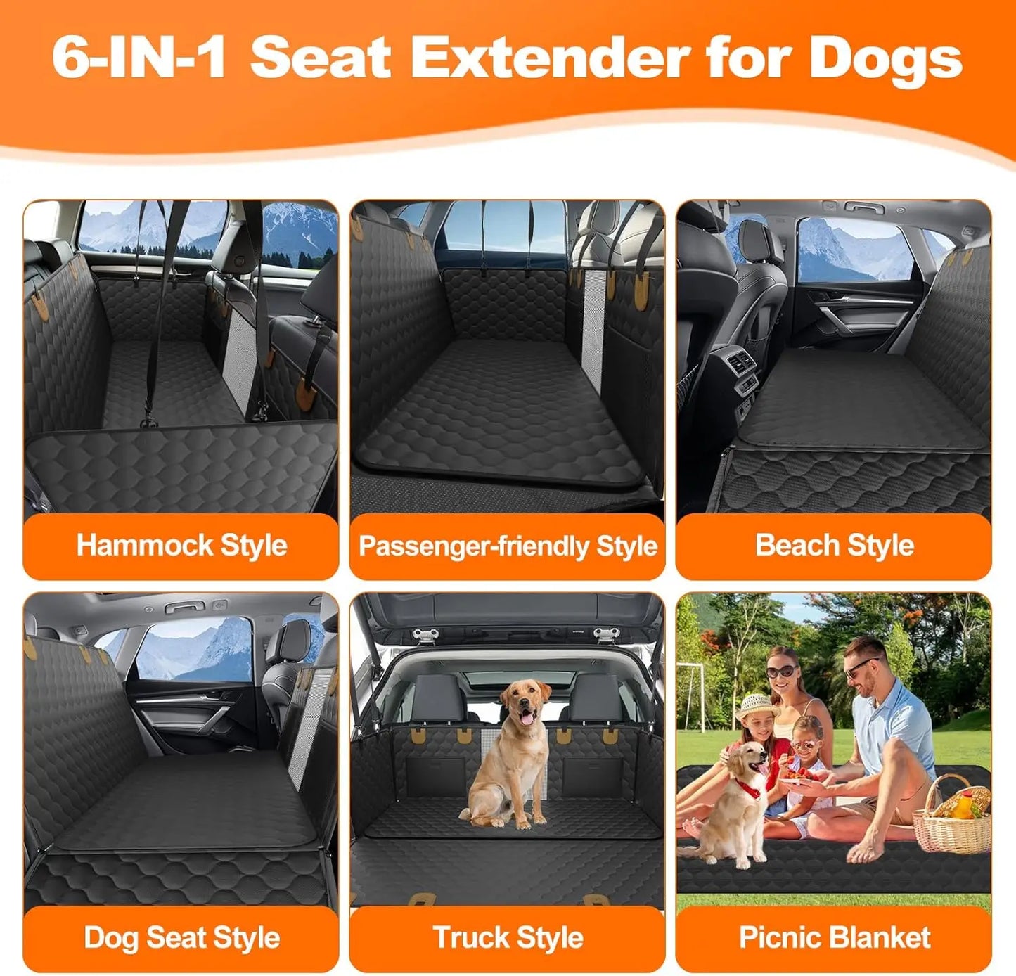 Waterproof Dog Car Seat Cover Hammock Foldable Back Seat Protector
