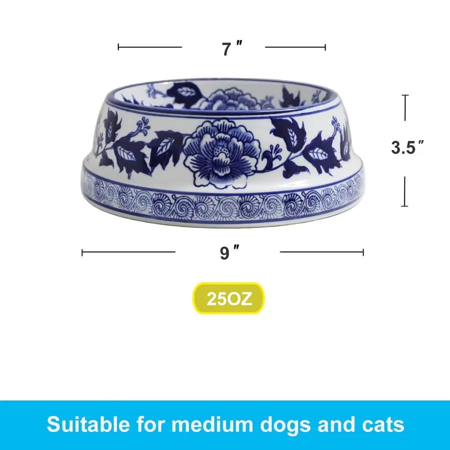 Vintage Blue and White Chinoiserie Ceramic Cat Food Bowls Cat Bowls Dishes for Food and Water,Dog Feeding Bowls, Dishwasher Safe
