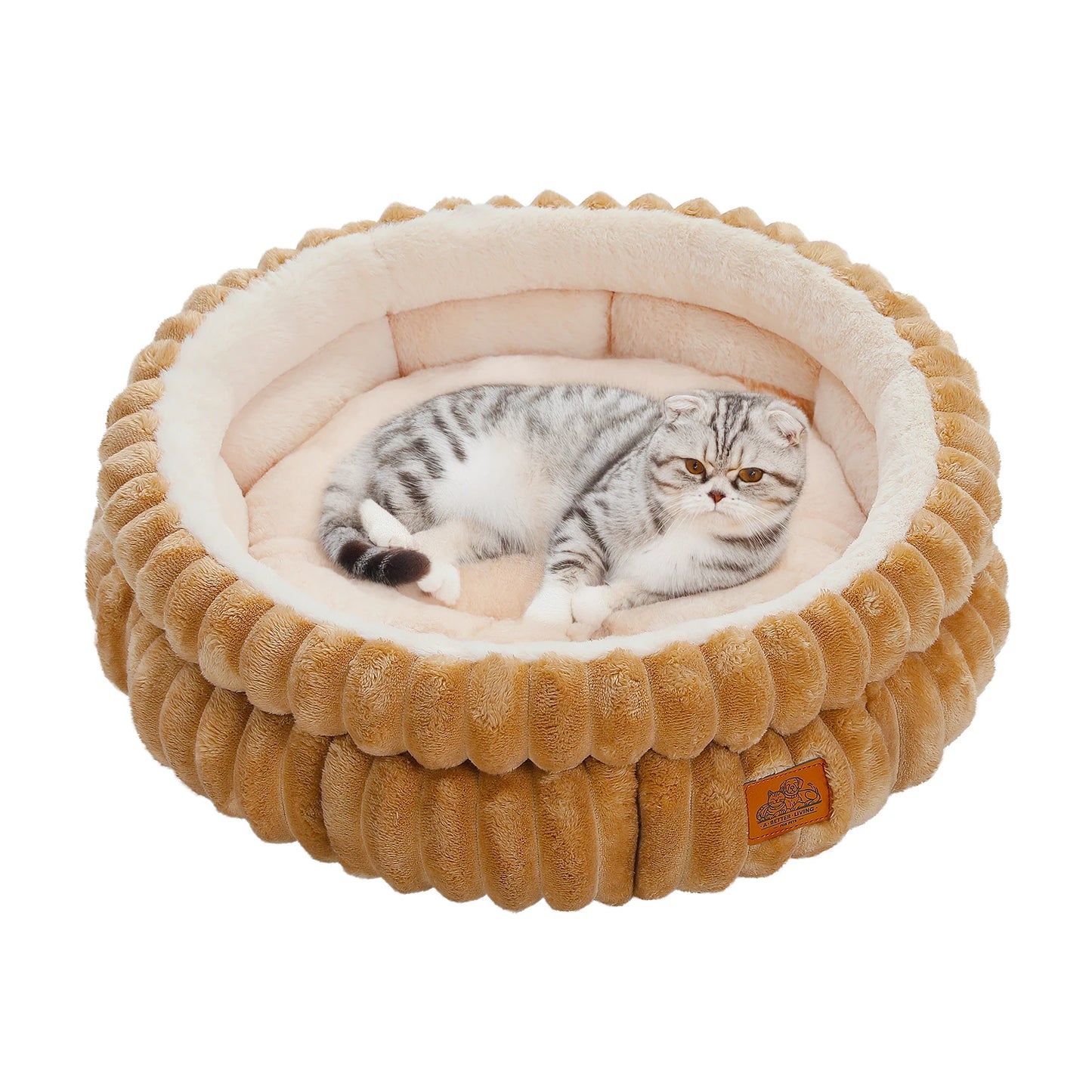 Cozy Cat Bed With Anti Slip Bottom Fluffy Cushion For Indoor Pets Removable Cover Available In Grey And Brown
