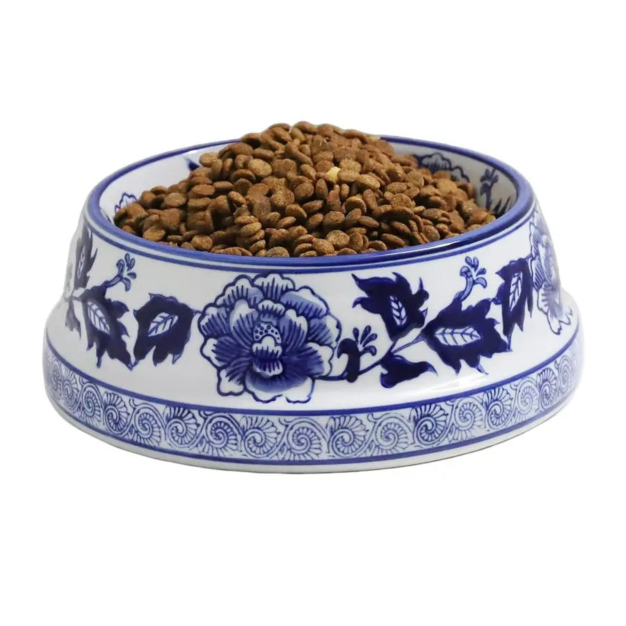 Vintage Blue and White Chinoiserie Ceramic Cat Food Bowls Cat Bowls Dishes for Food and Water,Dog Feeding Bowls, Dishwasher Safe