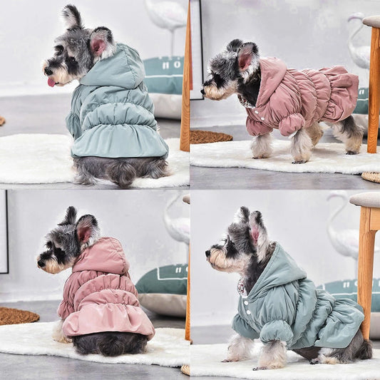 Winter Warm Dog Dress With Floral Bubble Skirt Hooded Coat