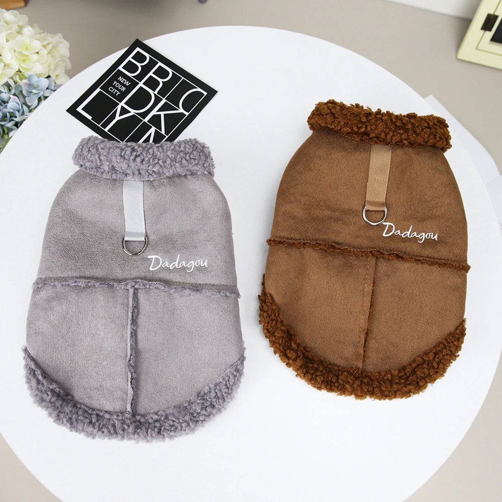 British Style Dog Jacket Lamb Fleece Winter Coat for Small Dogs Chihuahua Pug Yorkie Warm Outfit