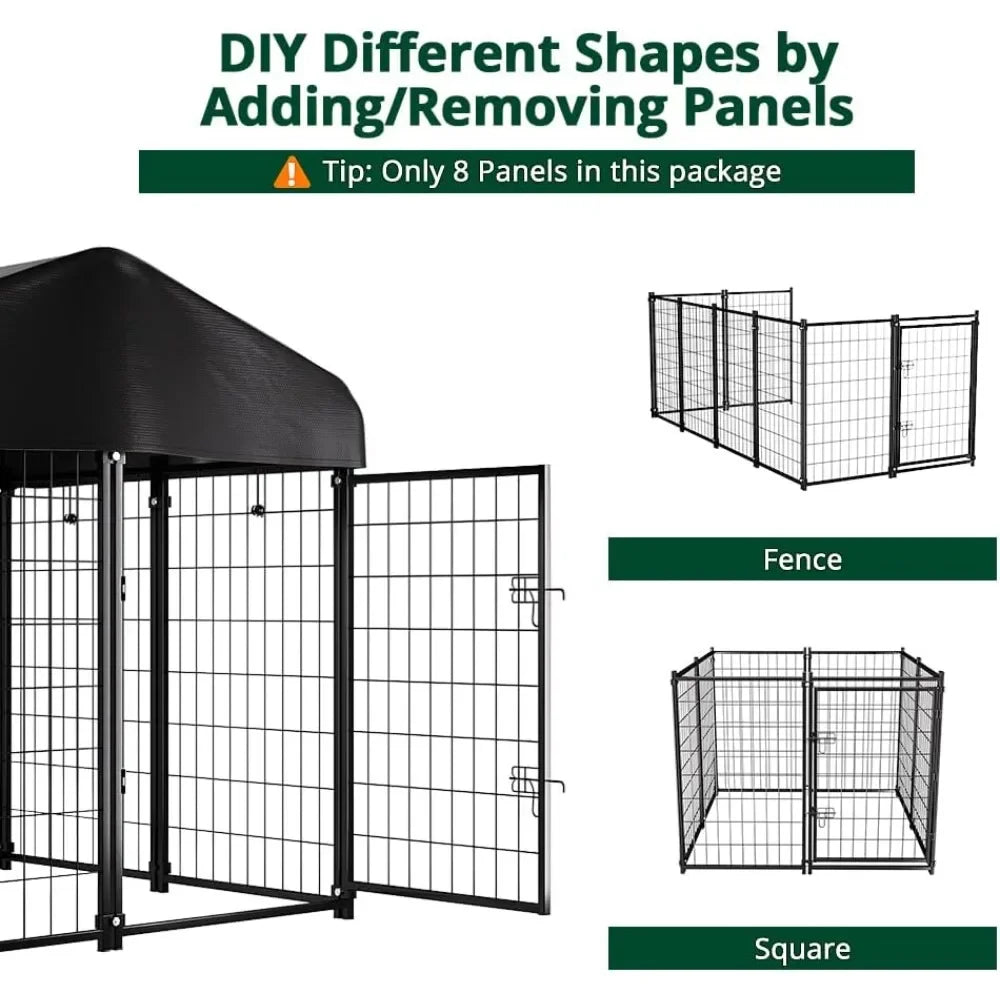 Outdoor Dog Kennel With Waterproof Roof Cover For Shelter