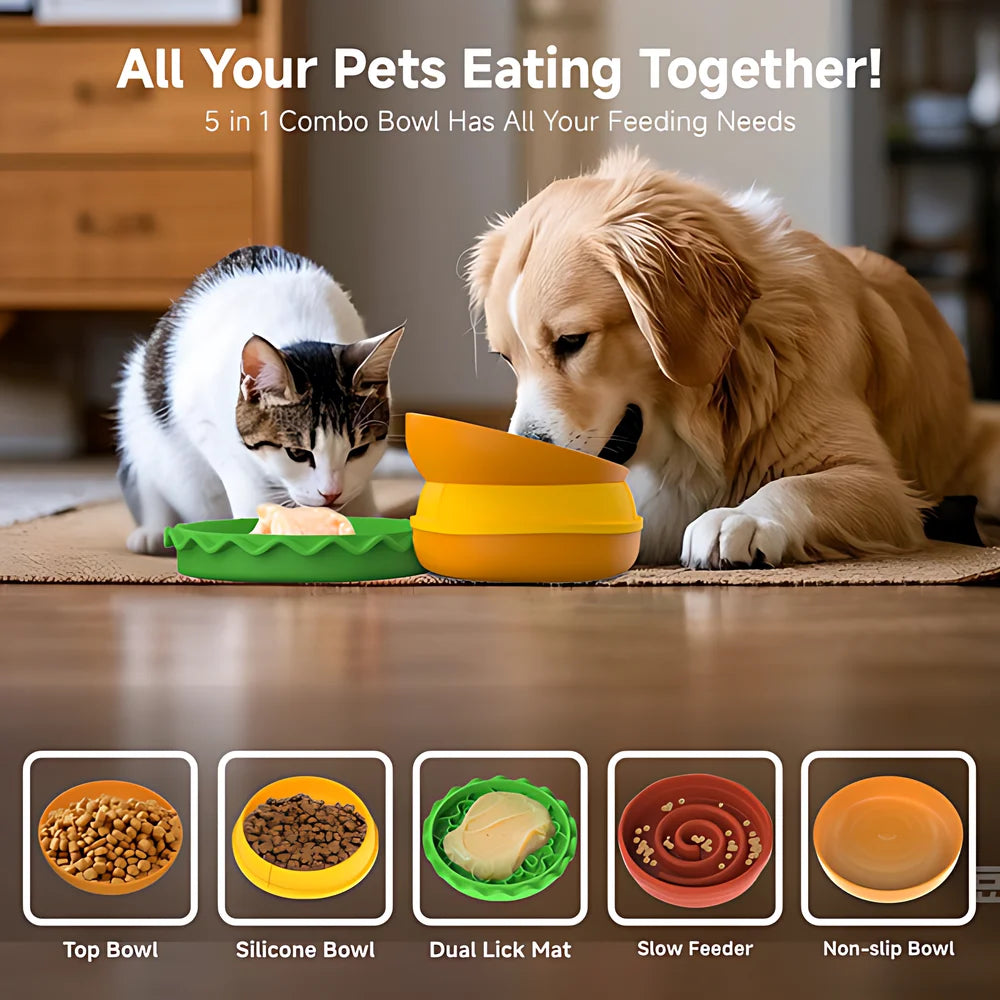 Five in One Burger Pet Bowls Set With Tilted Bowls