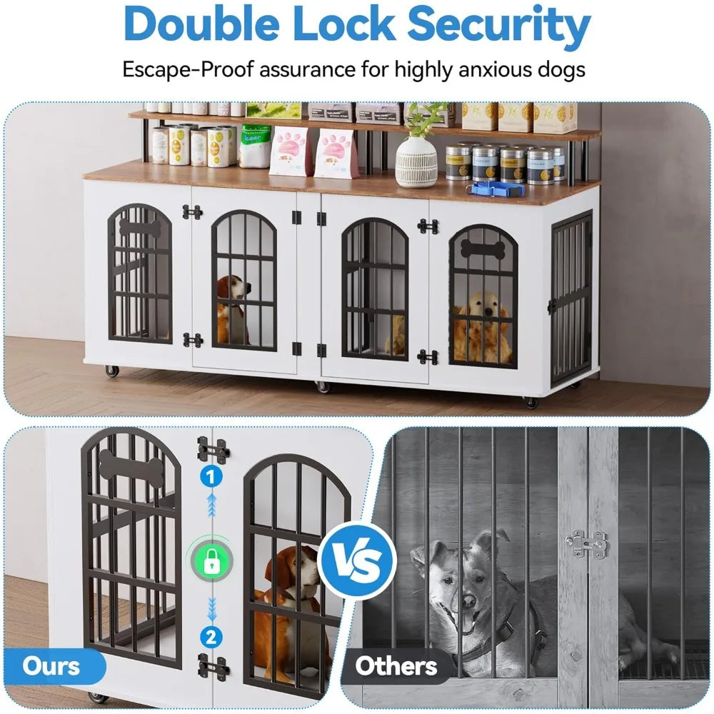 Double Dog Crate Furniture For Two Dogs Indoor Wooden Kennel