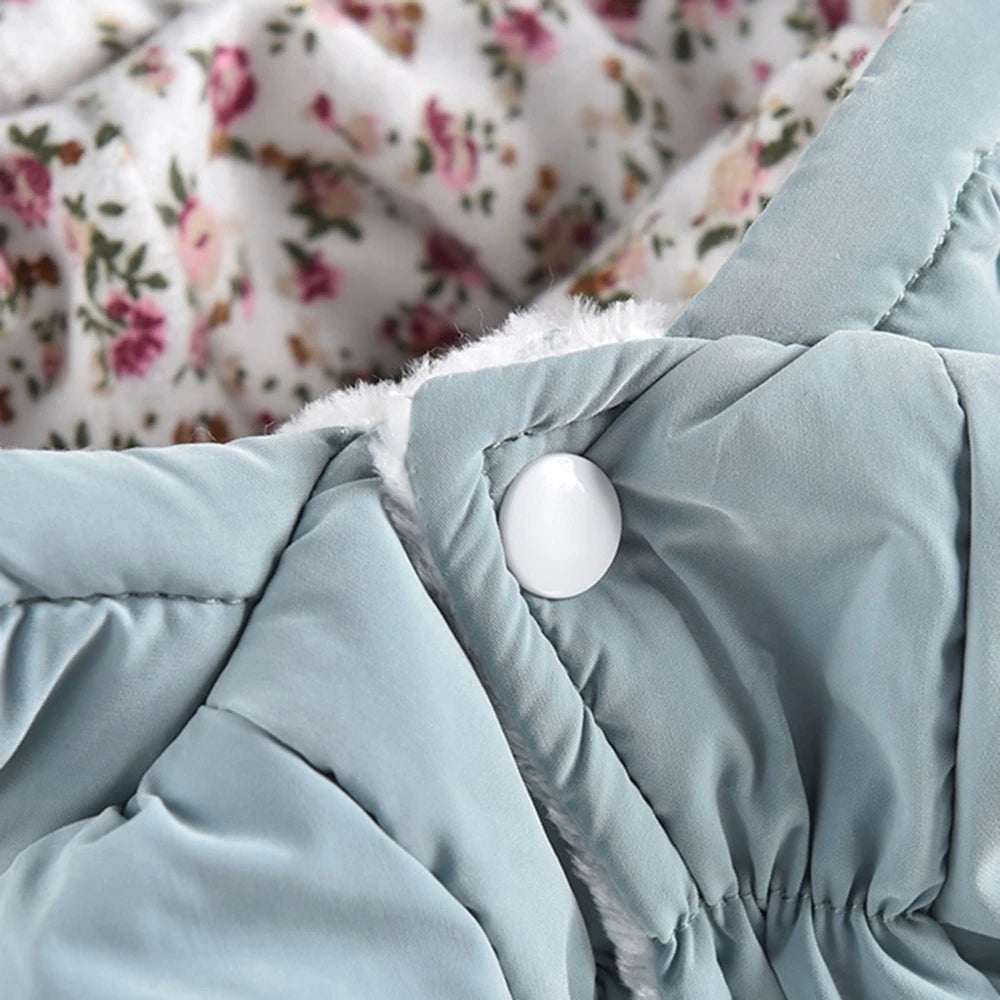 Winter Warm Dog Dress With Floral Bubble Skirt Hooded Coat