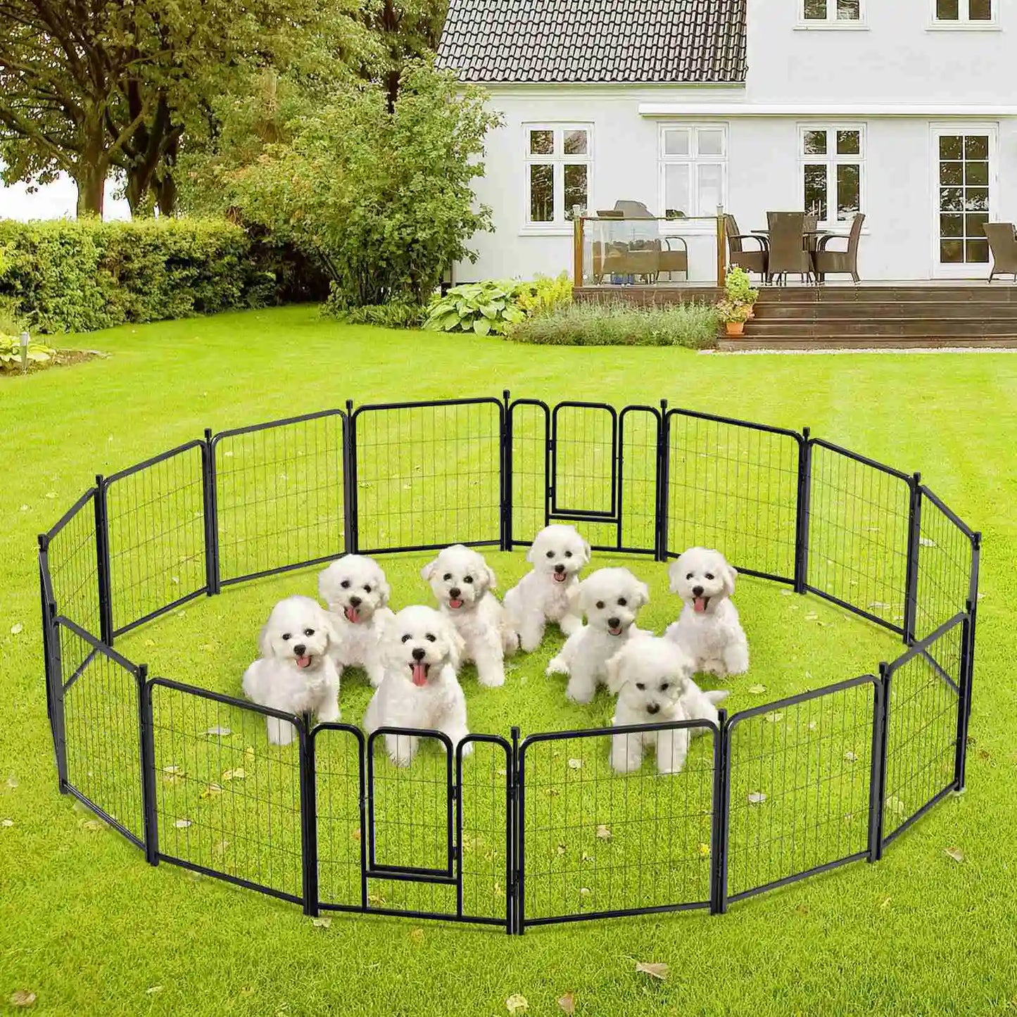 16 Panels 24 Inch Pet Exercise Playpen with Sound Reduction Cover and 2 Clip Metal Dog Puppy Playpen for Indoor and Outdoor Use