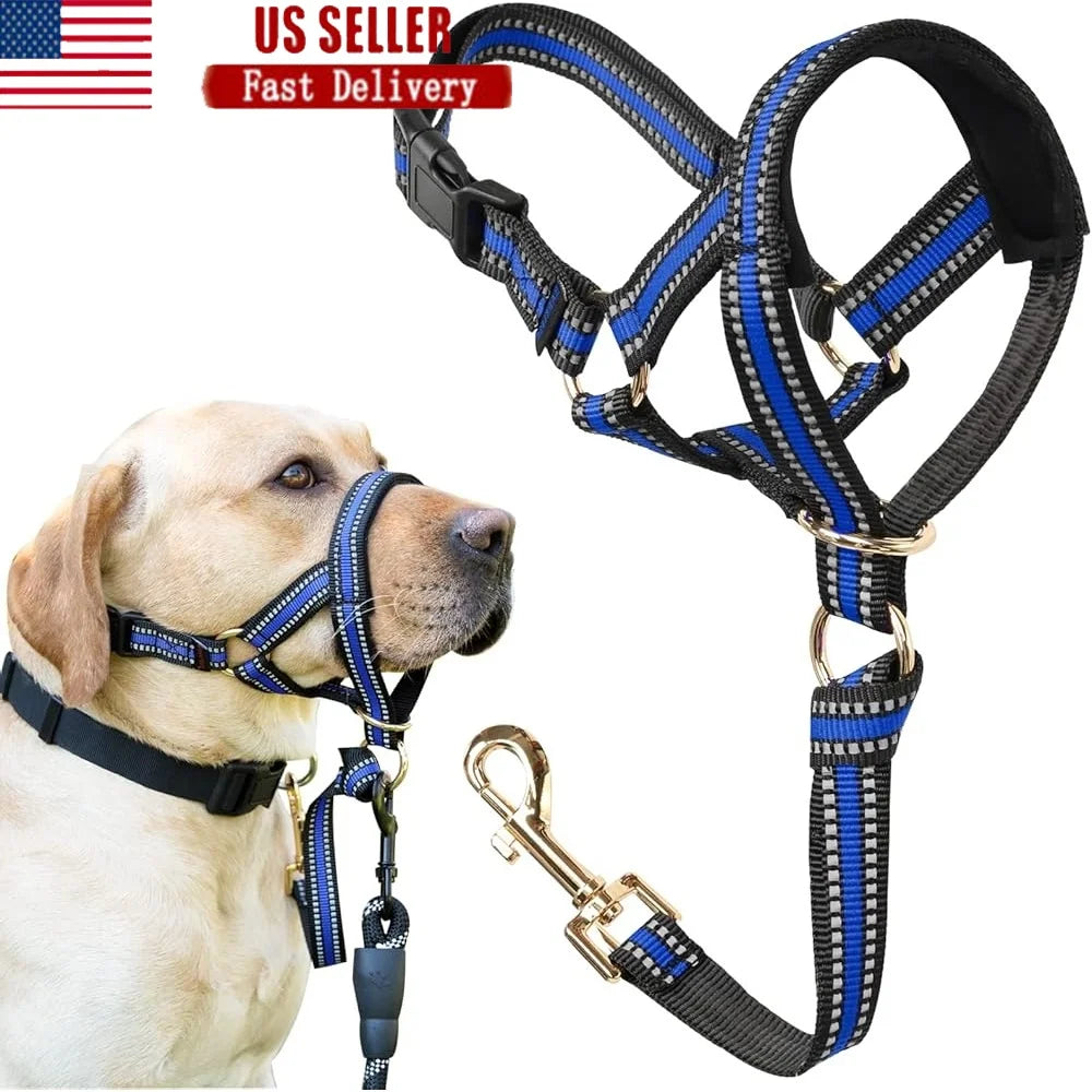 No Pull Dog Head Halter Heavy Pullers Gentle Face Harness Reflective Dog Walking Leash Stop Pulling Medium Aggressive Dogs