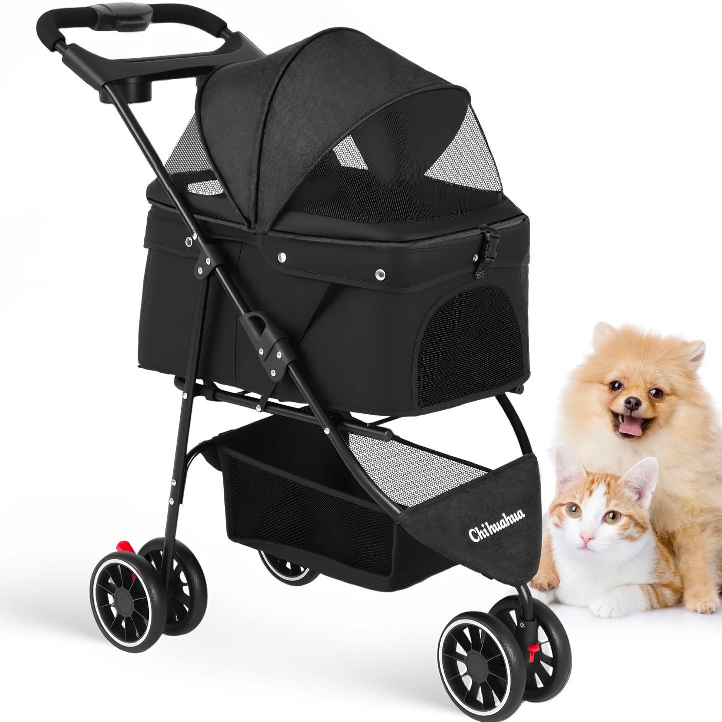 Pet Stroller For Small Medium Cats&Dogs 3 Wheels Foldable with Breathable Mesh Canopy Pet Travel Carrier Suitable Outdoor Travel