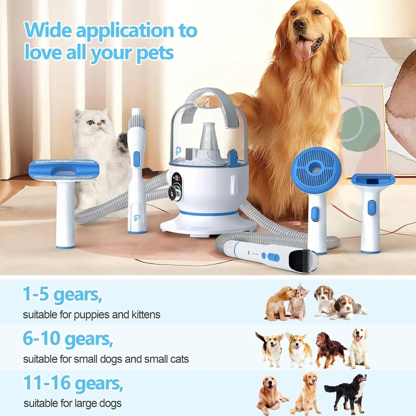 Pet Grooming Vacuum Kit for Effortless Shedding and Cleanup