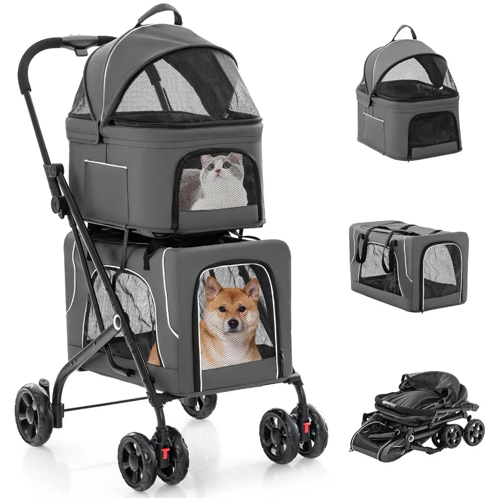 Double Dog Stroller for 2 Dogs Detachable Carriers