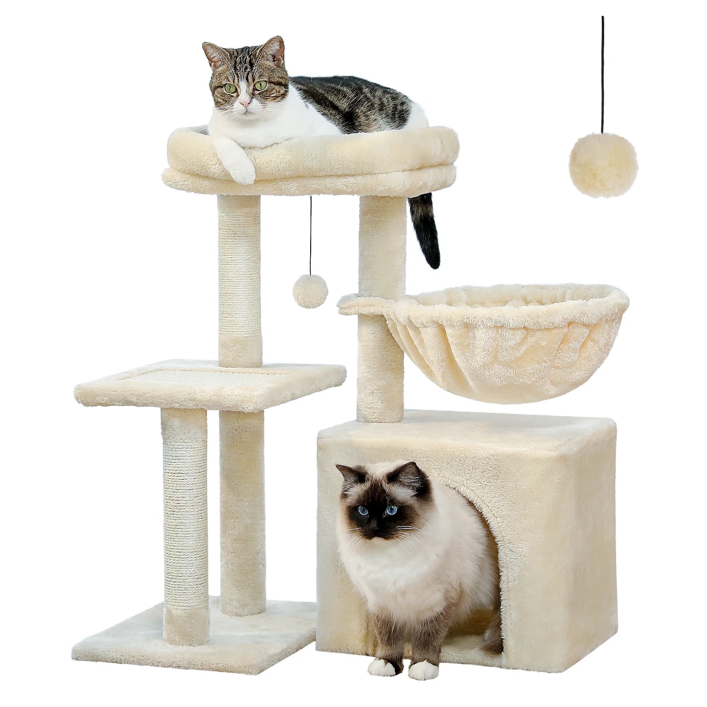 Cat Tree Cat Tower for Indoor Cats with Big Hammock Removable Top Perch Scratching Posts Three Tier Design Grey