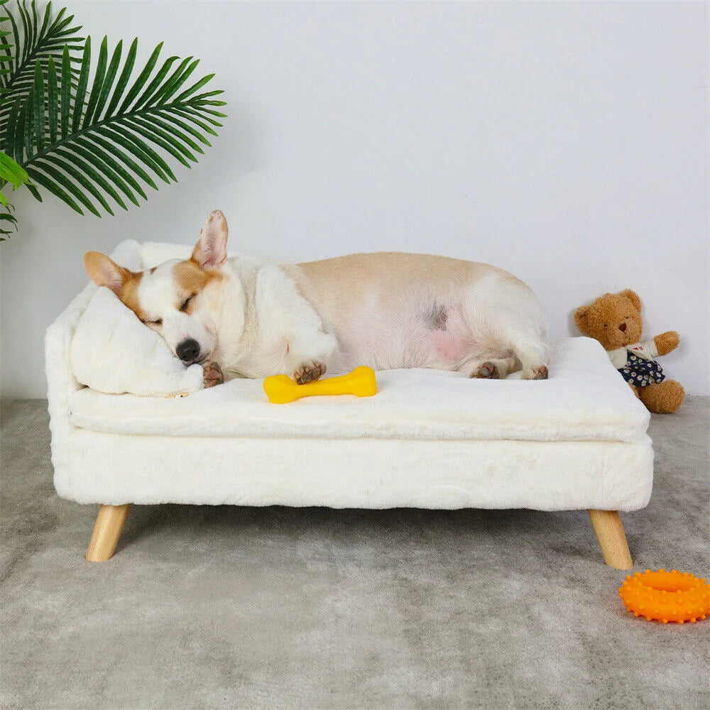 Luxurious Raised Dog Sofa Bed With Backrest And Wooden Legs