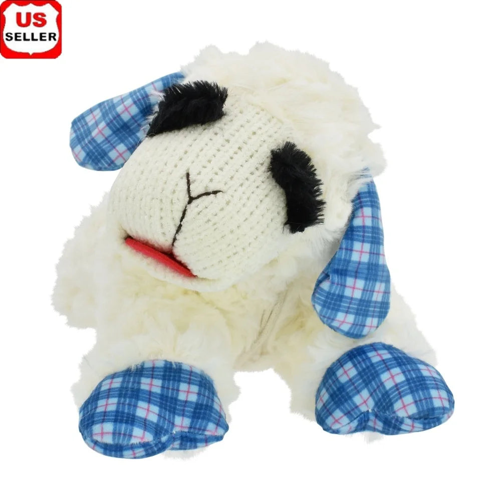Medium Lamb Chop Dog Toy Plush Squeaker Blue Plaid Ears Perfect Fetch Cuddle Play Ideal Dogs 12 Inch