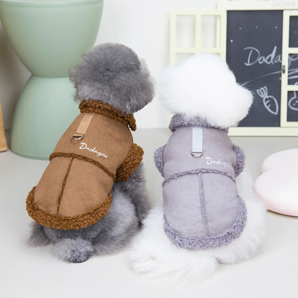 British Style Dog Jacket Lamb Fleece Winter Coat for Small Dogs Chihuahua Pug Yorkie Warm Outfit