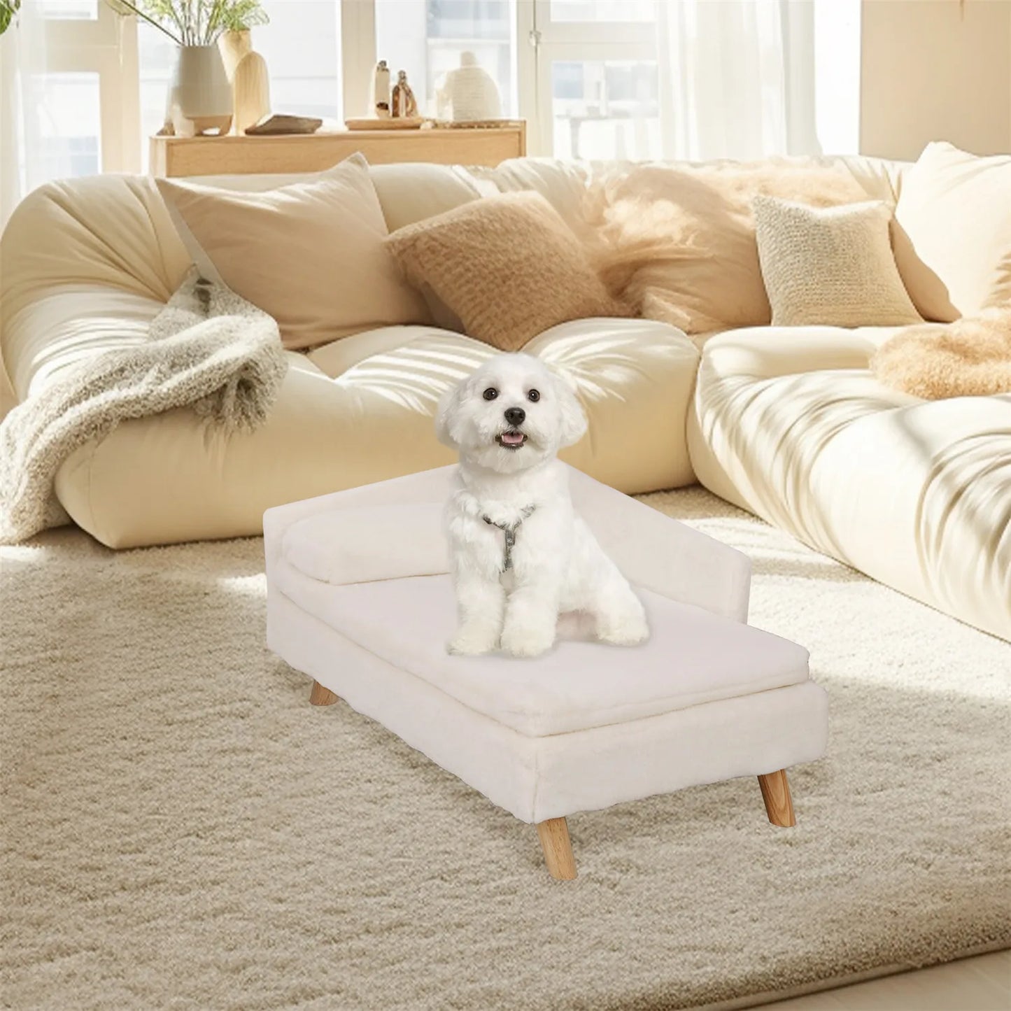 Elevated Pet Bed Nordic Pet Stool Bed with Cozy Waterproof Pad Pet Sofa Bed for Small Dogs and Kittens