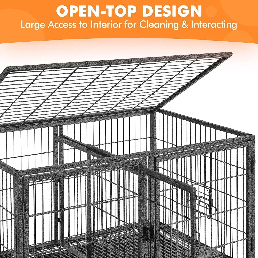 Stackable Heavy Duty Dog Crate With Removable Divider Doors