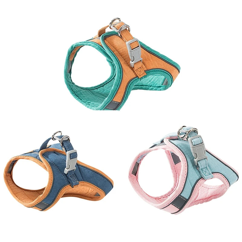 Cat Harness Leash Set Breathable Reflective Strip Small Dog Puppy Harness Suede Pet Chest Strap