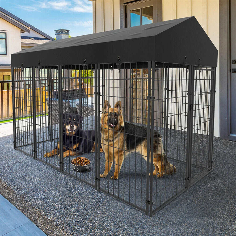 Heavy Duty Dog Kennel With Roof Cover Welded Metal Cage
