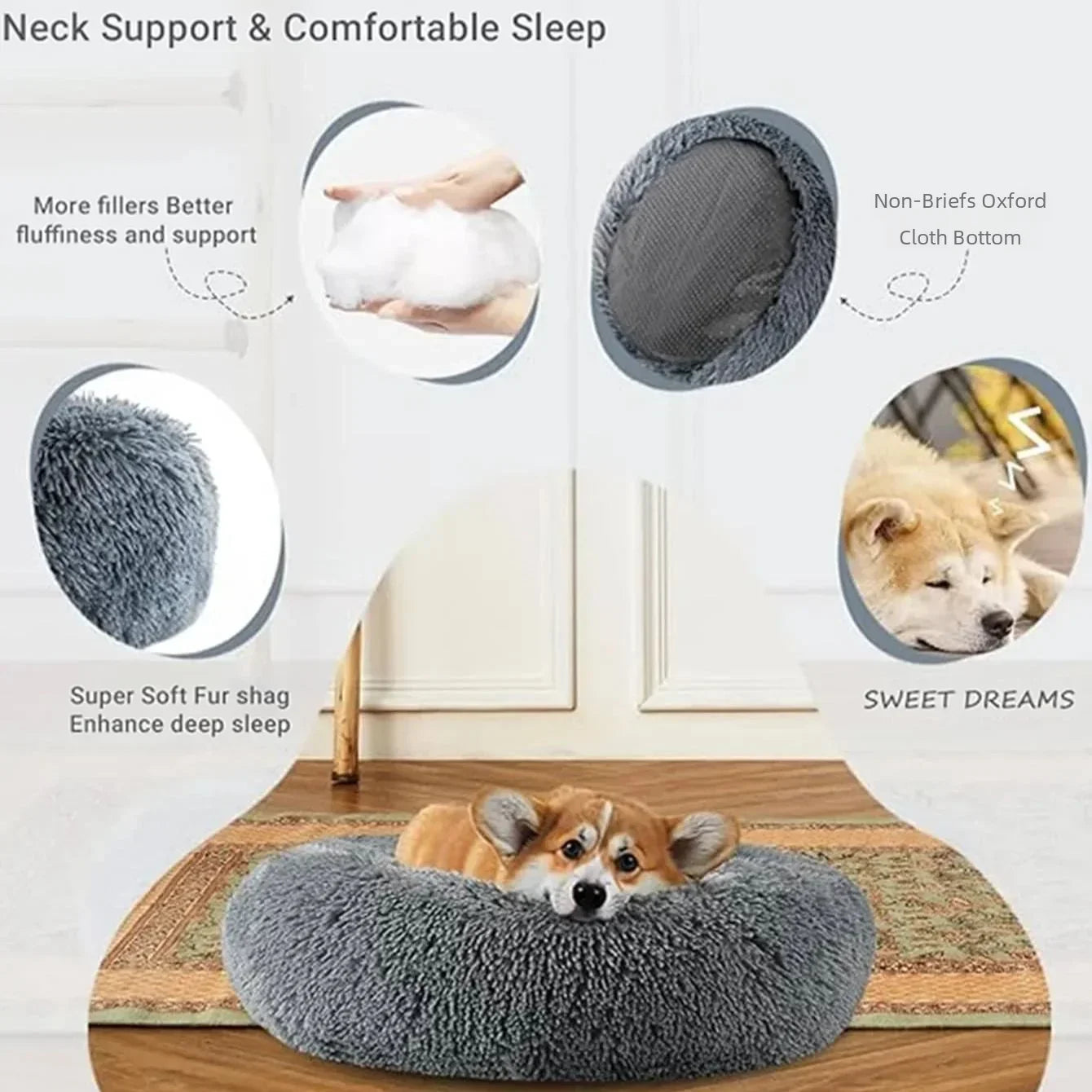 Luxurious Round Pet Bed For Dogs And Cats Plush Comfort