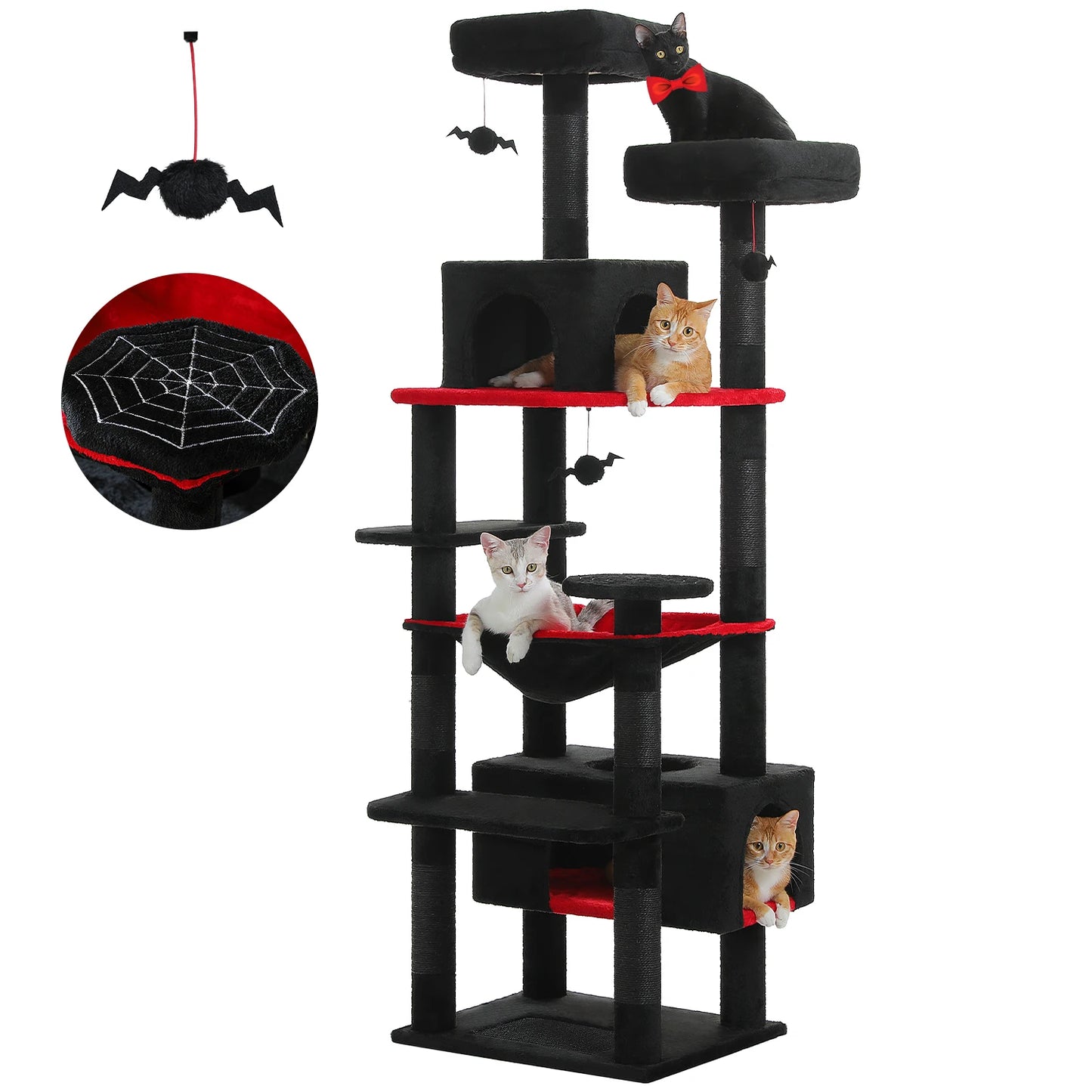 184CM Large Cat Tree and Tower for Indoor Cats with Sisal Covered Scratching Posts Spacious Hammock Padded Perches and Condos