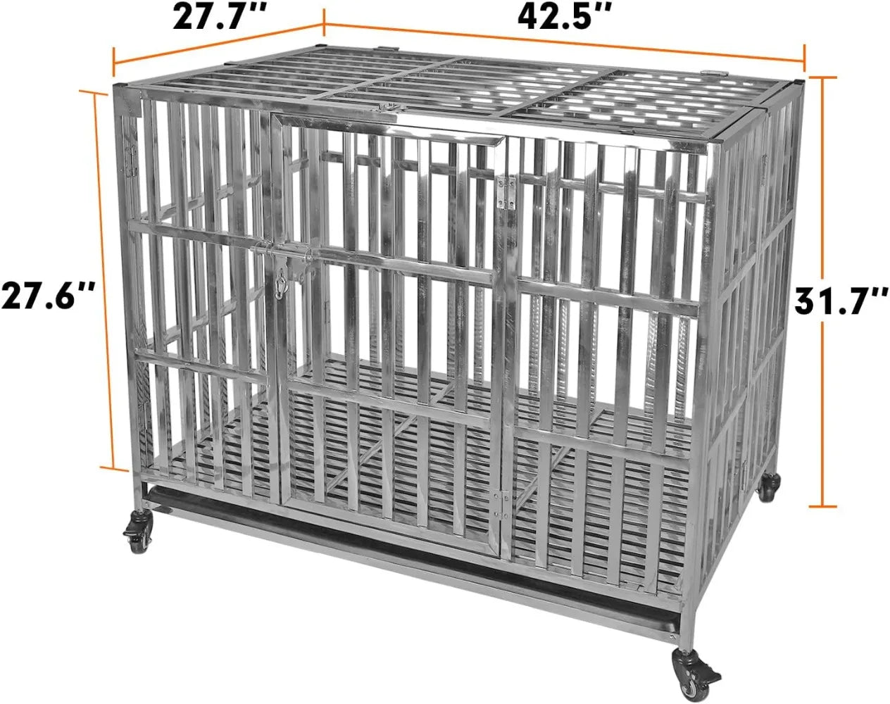 Stackable Stainless Steel Dog Crate With Locking Wheels