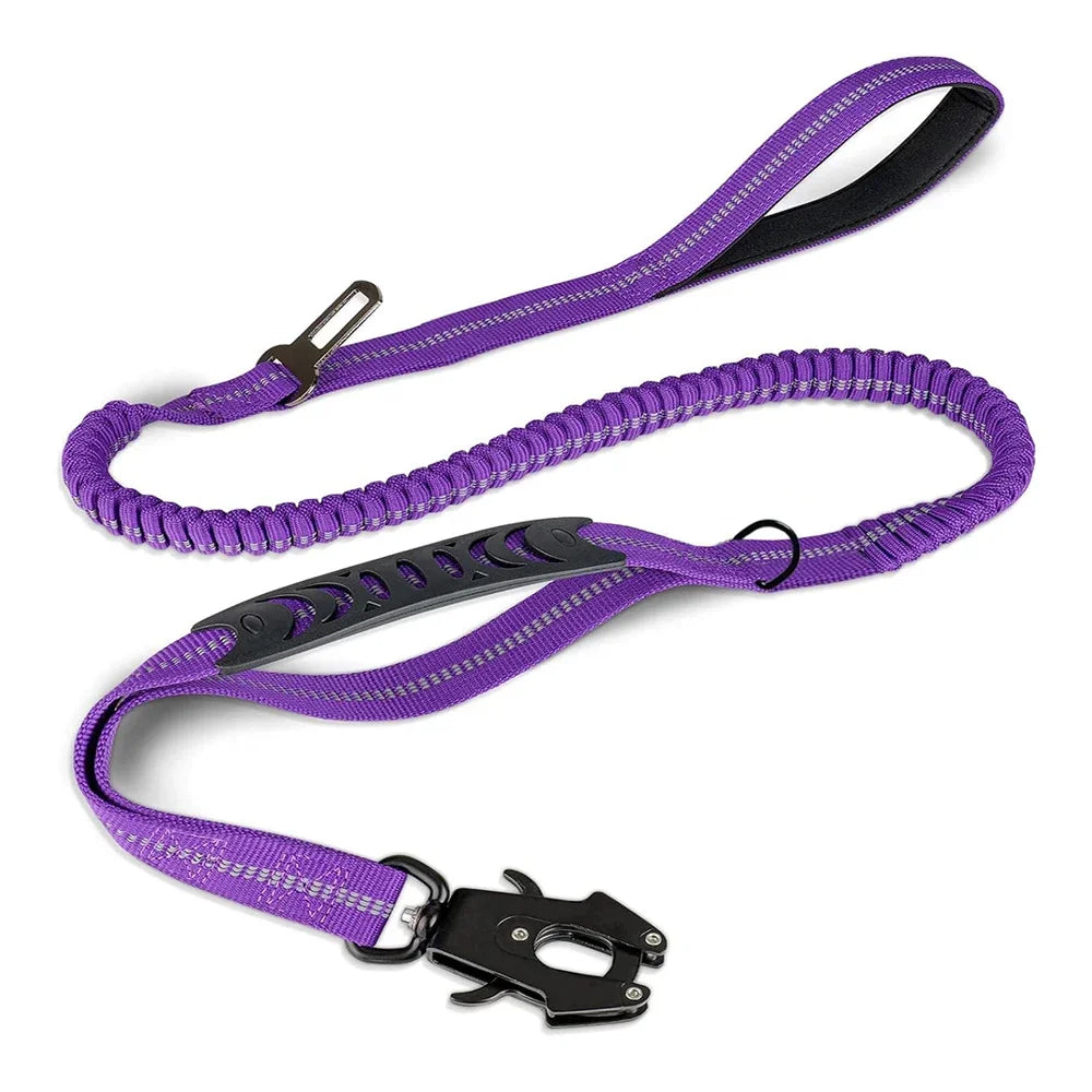 Reflective Shock Absorbing Dog Leash With Car Seatbelt