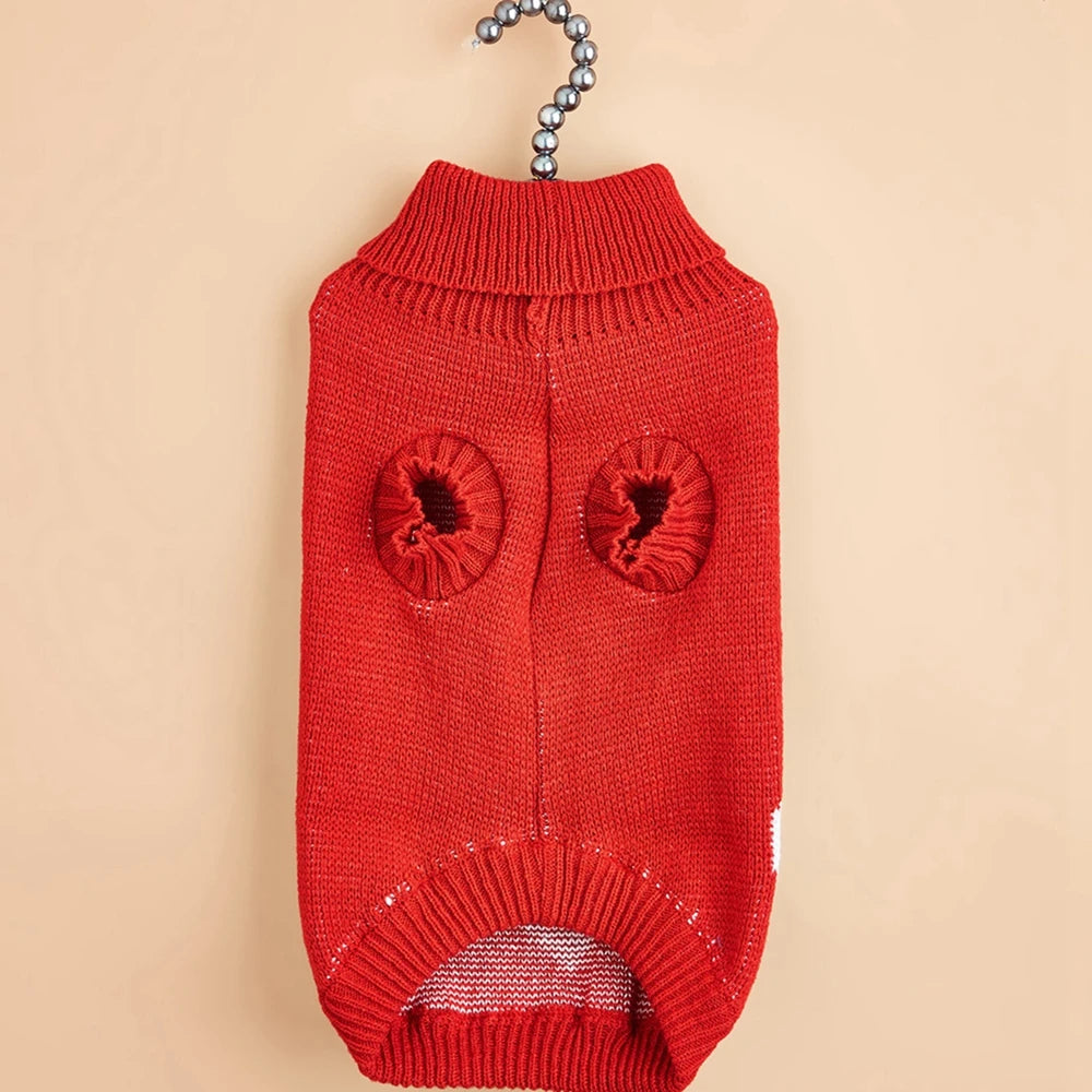 Cute Dog Sweater Heart Pattern Warm Pet Jumper Knitwear High Collar Jacket for Small and Big Dogs and Cats