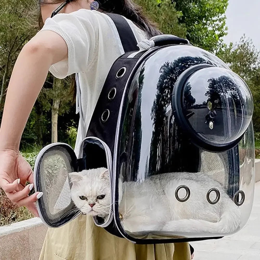 Portable Transparent Pet Cat Carrier Clear Dome Space Capsule Pet Carrying Bag Breathable Cat Backpack Vet Visit