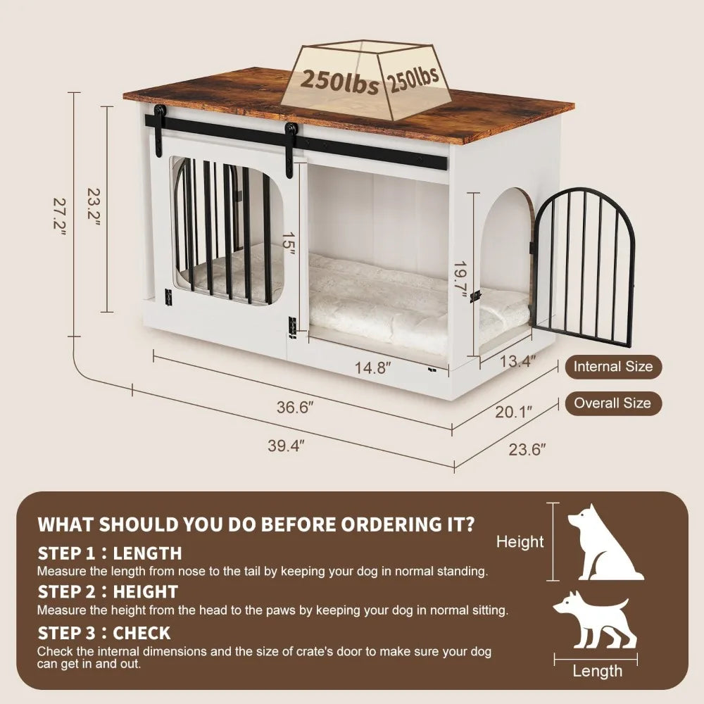 Farmhouse Dog Kennel Crate With Cushion For Indoor Use
