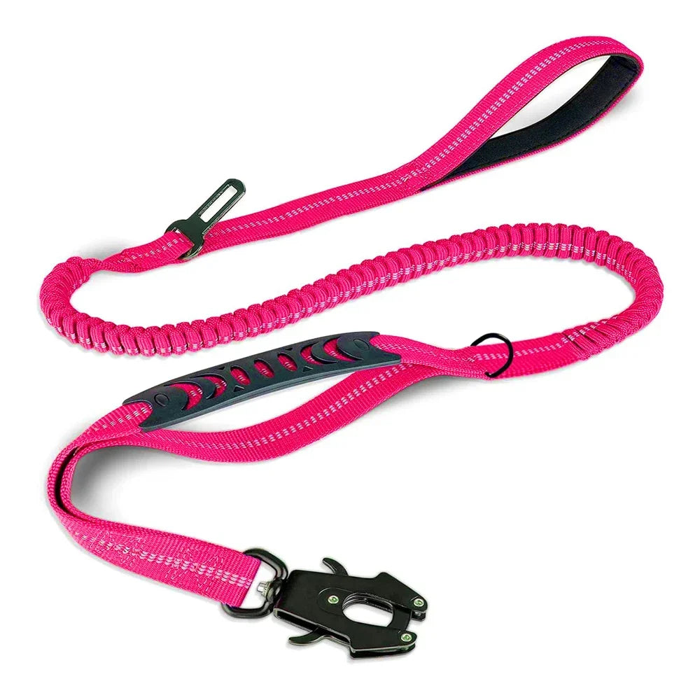 Reflective Shock Absorbing Dog Leash With Car Seatbelt
