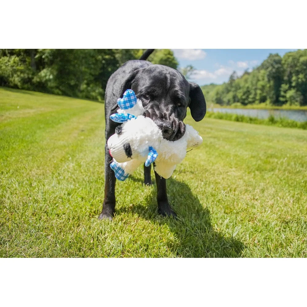 Medium Lamb Chop Dog Toy Plush Squeaker Blue Plaid Ears Perfect Fetch Cuddle Play Ideal Dogs 12 Inch