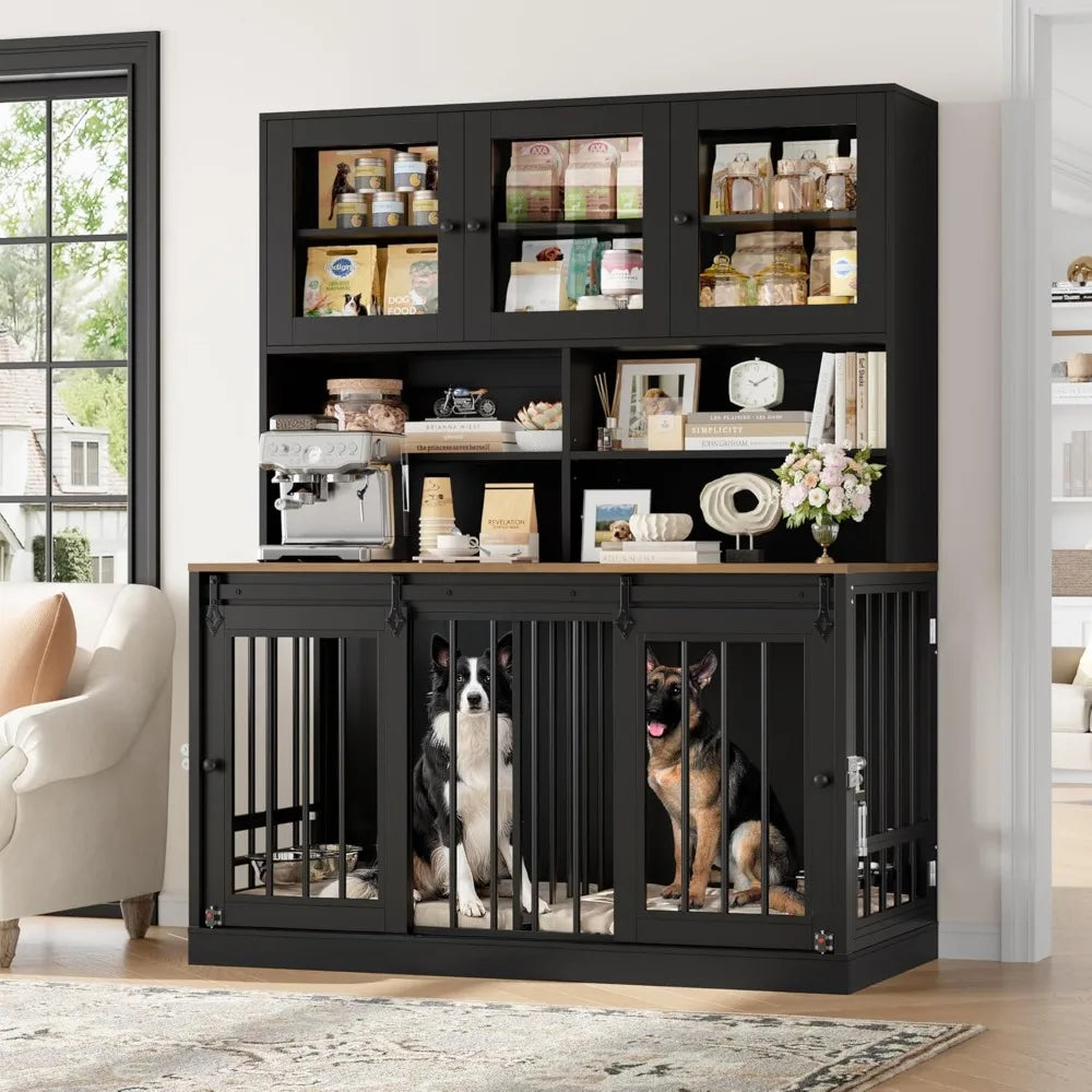 Dog Crate Furniture for Pets with Divider and Four Doors