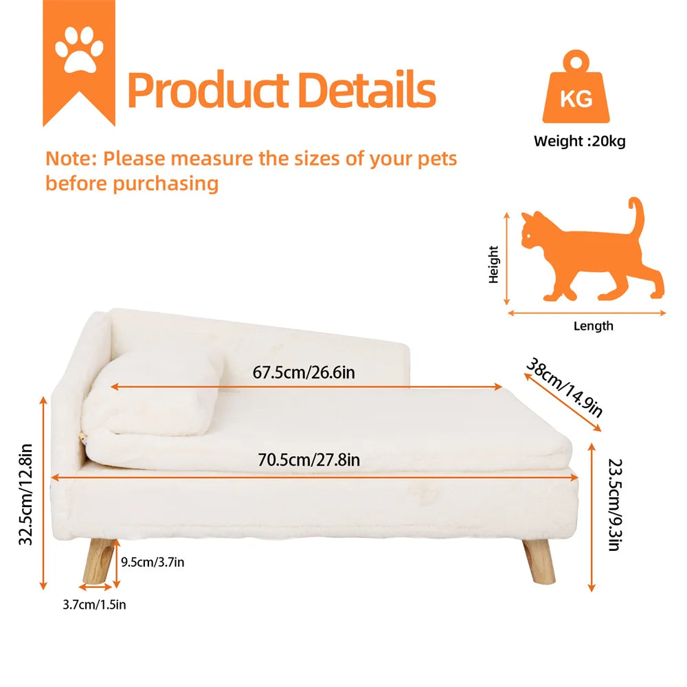 Luxurious Raised Dog Sofa Bed With Backrest And Wooden Legs