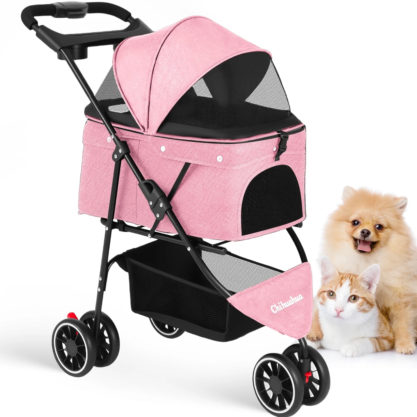 Pet Stroller For Small Medium Cats&Dogs 3 Wheels Foldable with Breathable Mesh Canopy Pet Travel Carrier Suitable Outdoor Travel