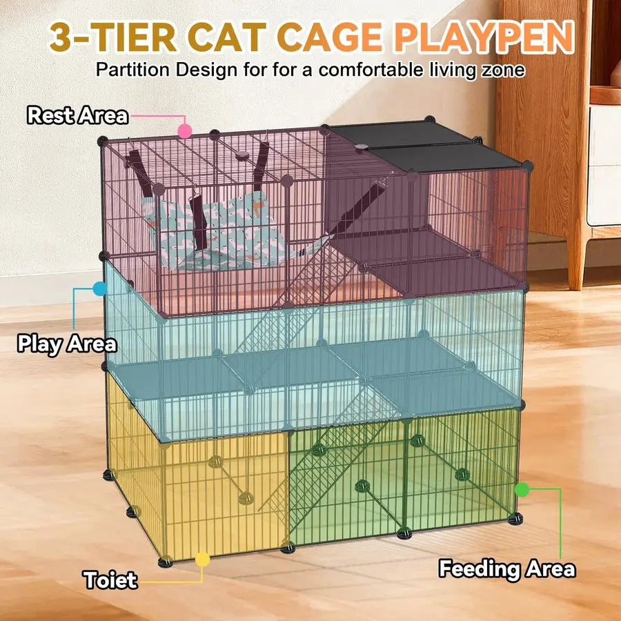 Cage, 3Tier DIY Cat Enclosures Catio, Cat Playpen Indoor amp Outdoor 
